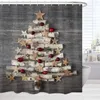 Tende da doccia Tenda alla moda Unico albero di Natale Paese Modello in legno con gancio Decorazione del bagno in tessuto impermeabile