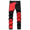 men Paisley Bandanna Print Patch Jeans Streetwear Cracked Pleated Stretch Denim Biker Pants Ripped Patchwork Black Trousers p5kP#