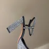 Designer Pumps Zijden Sandalen Hoge Hakken Strass Vierkante Neus Dikke Hakken Mode Veelzijdige Luxe Slingback Een Knop Sexy Mary Jane Schoenen 2024 Nieuw Model