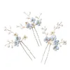 3st Blue Flower U Shaped Hair Pins Pearl Elegant Clips Headwear For Wedding Bridal Hairclip Women Jewelry Accessories 240311