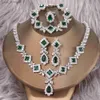 Boucles d'oreilles Collier Emmaya Zircons de luxe grand vert CZ femmes collier de Costume de mariage 4 pièces africain Dubai ensembles de bijoux de fête de mariée L240323