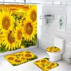 Shower Curtains Sunflower Yellow Petal Curtain Set Non-slip Toilet Mat Home Decoration