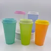 Hot sales 24oz/16oz transparent cup various mug plastic color-changing juice Tumblers reusable beverage coffee cup with lid and straw