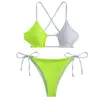 Women's Swimwear Back Bikini Sexy Lace-up Set For Women Push Up Summer Beachwear Contrast Color Sling Bra Quick Drying Brazilian