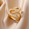 Anéis de banda Anel de zircão recém-projetado adequado para mulheres anel de aço inoxidável de zircônia cúbica 2023 tendência luxo casamento joias elegantes J240326