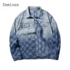 Samlona Plus Size 8xl Mens Denim Jackets American And European Style Fashion Jean Jacket Men Vintage Palm Print Demin Coats 240319