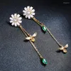 Bengelen oorbellen bulk prijs goud kleur lange zirkoon bloemenbee hanger drop elegante mode sieraden