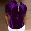 Herr t-shirts mens polo skjorta geometri turndown 3d tryck strt korta slängs blixtlås kläddesigner casual andningsstoppar t240325
