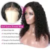 4x4 stängning Curly spetsfront för svarta kvinnor Glueless Pre Plucked Deep Wave Peruan Virgin Wet and Wavy Human Hair Wigs With150% Density