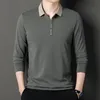 Spring Autumn Polo Shirt Mens Long Sleeved T Shirts Smart Casual Clothing Patchwork Blus Regular Fit Male Polo Tee 240311