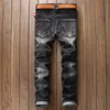 Nova Locomotiva Biker Homens Jeans Slim Fit Metrosexual Persalidade Buraco Esmagado Jeans Preto Costura Lg Calças Pequenas Retas J6gD #