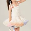 Bebê meninas doce princesa tutu vestido smocked babados corpete cintura elástica tule malha vestidos para festa de aniversário de casamento 240325