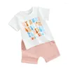 Kledingsets Baby Boy Girl Tante Outfit Zomer 2 stuks Neef Bijpassende outfits Letter Print Korte mouw T-shirt Effen shorts