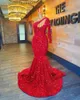 Sukienki imprezowe Single Long Sleeve Prom 2024 Seksowna syrena w stylu Blish Red Red cekin czarna dziewczyna gali formalne suknie