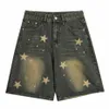 wide Leg Vintage Denim Shorts Star Printed Streetwear Harajuku Hip Hop Jeans Shorts Men Summer Retro Casual Loose Y2K Shorts G3H3#