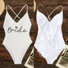 Women's Swimwear Padded TEAM Bride Thong Women One Piece Swimsuit Bachelorette Party Bathing Suit Beachwear High Cut Backless