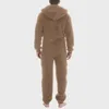 Män konstgjord ull LG Sleeve Pyjamas Casual Solid Color Zipper Loose Hooded Jumpsuit Pyjamas Casual Winter Warm Rompe G5W0#