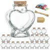 Kavanozlar 18pcs kalp kavanoz şeklindeki cam lehine mantar kapakları ile kavanozlar 2oz cam dilek şişeleri kişiselleştirilmiş kalp şeklindeki etiket etiketleri ve ip