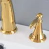 Badrumsvaskkranar lyxguld mässing 8 "utbredd bassäng kran Vanity 2 Handle Tub Waterfall Mixer Tap