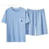 Conjuntos de pijamas PJ Ropa de dormir Pijamas Pantalones Lattice Homewear Fi Summer Plaid Traje Pijama Loungewear Casual Short Men x1HA #