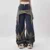 hip Hop Retro Jeans Men Women Harajuku Star Patchwork Denim Pants Y2K Wed Distred Baggy Cowboy Trousers Casual Streetwear 452J#