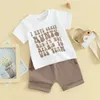 Kledingsets Baby Boy Girl Tante Outfit Zomer 2 stuks Neef Bijpassende outfits Letter Print Korte mouw T-shirt Effen shorts