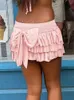 スカートqweekコケットカワイイかわいいピンクのミニスカートスウィートガール2024春夏プリーツフリルズストリートウェアスリム女性