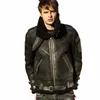 Mens Winter Military Aviator Naturel Shearling Pardessus Doublure De Fourrure Épaisse Manteaux De Laine Véritable Veste En Cuir Plus La Taille 5XL c7wo #