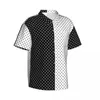 Camisas casuais masculinas bolinhas preto e branco camisa de praia dois tons vintage havaiano masculino retro blusas de manga curta design de moda topo