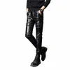 Персализованные кожаные брюки с заклепками, мужские шикарные корейские облегающие толстые леггинсы, молодежные однотонные черные узкие брюки 12A5007 A3vB #