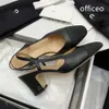 Balettlägenheter designer sandaler slingback höga klackar läder quiltad slip på ballerina rund tå kvinna chunky häl sandal svart naken loafers sommar strand tofflor