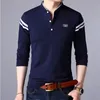Mode hommes à manches longues polos de base printemps automne rayé mince t-shirts coréen mâle vêtements affaires décontracté hauts 240314