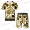 Herrspårsdukter Luxury Mens T-shirts 2-stycken Set Brand Shorts Outfit Fashion Print Summer Tracksuit Vintage Strtwear Overdized Man Clothing T240326