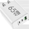 65W GAN USB -laddare Hög hastighet Snabb snabb laddning Adapter Typ C PD Mobiltelefonvägg Multipla 3 portar för iPhone Huawei Xiaomi