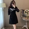 Chinese Style Haute Couture Hoodie for Women in Autumn Winter, with Slim Petite Figure and A Plush Black Casual Dress