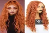 Heat Resistant Lace Front Wigs Deep Wave Part Orange Cosplay Color Lace Front Synthetic Wigs for Women Full Density2813936