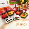 Accessoires de chemin de fer en bois RC Train électrique télécommandé voiture ferroviaire magnétique adaptée à toutes les marques jouets de voie ferrée pour enfants 240319