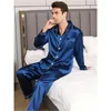 Nouveaux hommes pyjamas ensemble soie satin vêtements de nuit pour homme chemise Lg manches Pijama mâle Fi doux Loungewear grande taille hiver vêtements de nuit a2Qv #