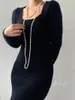 펜던트 목걸이 천연 작은 진주 목걸이 여성 빈티지 바로크 긴 스웨터 체인