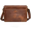 Bag Highend Vintage BrownTop Grain Genuine Crazy Horse Leather Female Men Women Messenger For Ipad Phone Purse M1052