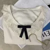 Suéteres de diseñador para mujer Miui Dong's New Doll Neck Manga larga Cardigan Arco Cuello redondo Prendas de punto Moda Suéter versátil Top para mujer