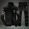 Tracksuits masculinos homens casual terno conjunto esportes de inverno com gola zíper cardigan cordão calças design de bolso para frio