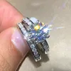 2024 Choucong Seis Garras Anéis de Casamento Joias Clássicas 925 Prata Esterlina Preenchimento Grande Corte Redondo 5A Zircão Cúbico CZ Diamante Mulheres Casal Conjunto de Anel de Noiva Presente