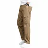 summer Men's Khaki Pants Plus Size Straight Fit Big Sizes 5XL Side Pockets Wide Leg Cott Black Cargo Pants Work Trousers Male o48b#