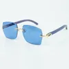 Neuester heißer Verkauf Exquisiter Stil 3524018 Sonnenbrille mit Mikro-Schnittlinsen, natürliche blaue Holzbügelbrille, Größe: 18-135 mm