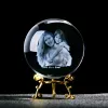 Frame 3D Laser Engraved Crystal Photo Ball with Base Personalized Keepsake Gifts for Him Wedding Anniversary Family Baby Christening