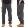 Calças cargo casuais masculinas com zíper multi-bolso tático militar do exército calças soltas retas macacões masculinos calças de cintura elástica H5pu #