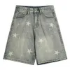 wide Leg Vintage Denim Shorts Star Printed Streetwear Harajuku Hip Hop Jeans Shorts Men Summer Retro Casual Loose Y2K Shorts G3H3#