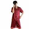 Nowe letnie mężczyźni satynowe jedwabne piżamę sceny koreański styl krótkowzroczności Koszulki męskie pijama sleepwear wolny ubrania domowe w rozmiarze h6px#