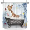 Gordijnen Grappige Giraffe Get Naked Douchegordijn Giraffe met Bril In Zeepbel Badkuip Wilde Dieren Badkamer Decor Waterdichte Stof